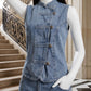Asymmetric Button Denim Set