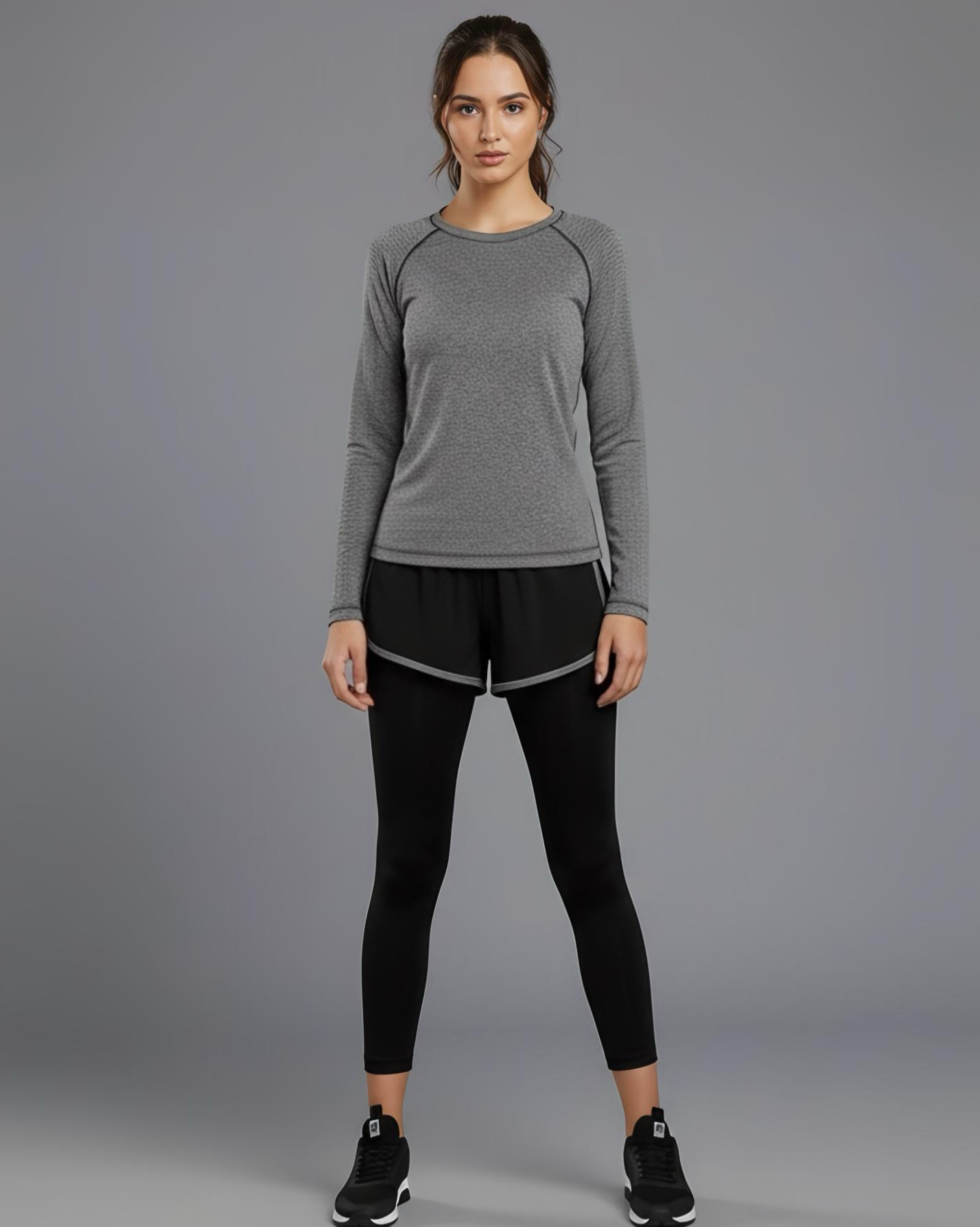 yoga wear long-sleeved two-piece set for women nylon.