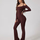 High Stretch Off Shoulder Sports Jumpsuit With Thumb Holes