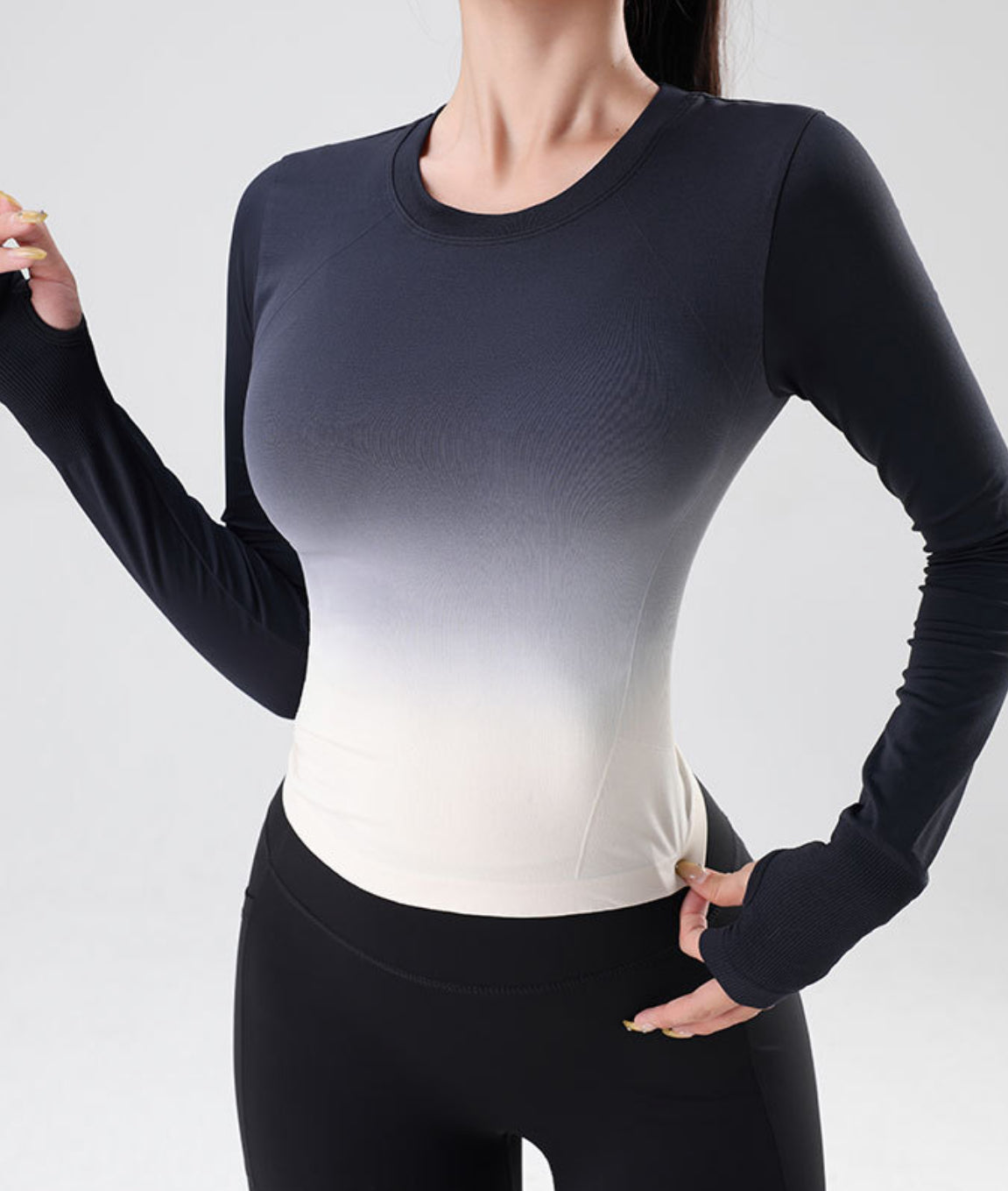 Gradient Yoga Top for Women – Quick-Dry Long Sleeve