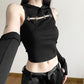 Black Crew Neck with Sleeve Cropped Top