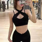 Chic Black Crisscross Sport Set