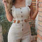 Solid Color Button Design Casual Jumpsuit