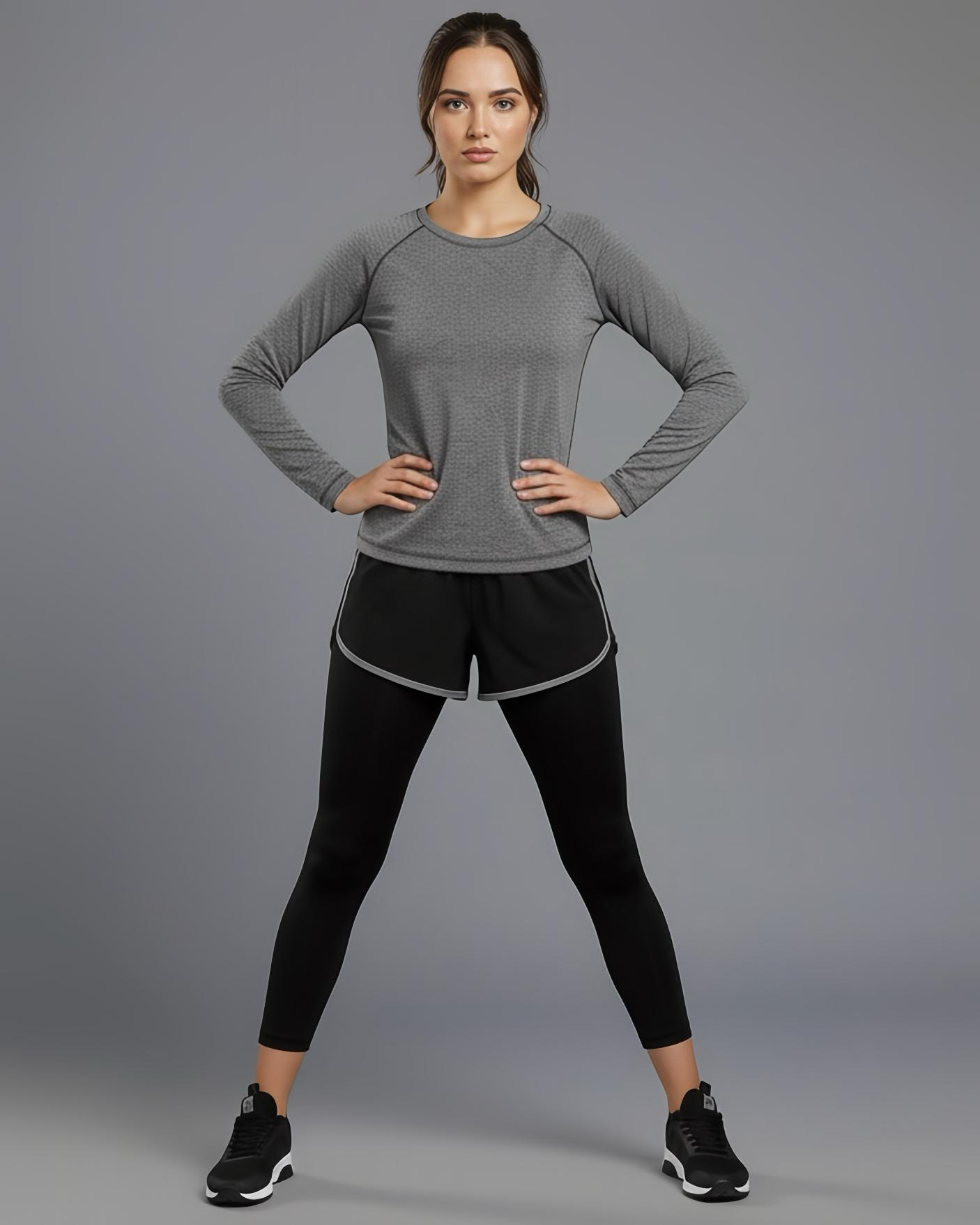 yoga wear long-sleeved two-piece set for women nylon.