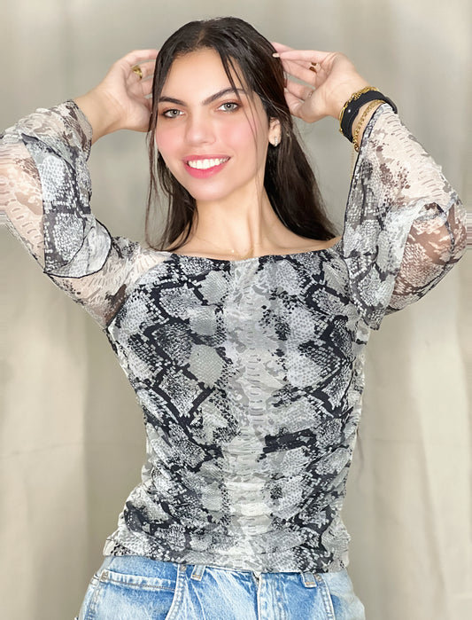 Elegant Mesh Long Sleeves Top.