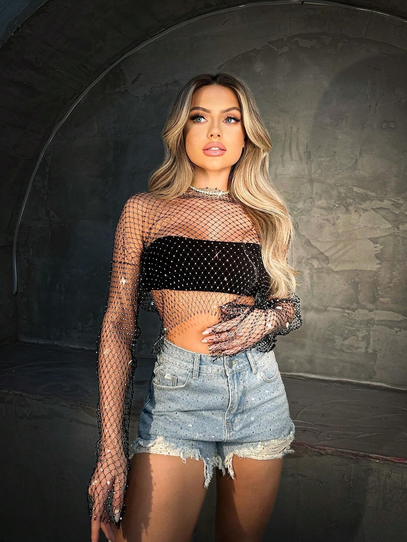 celebrity fishnet blouse top only hot bright diamond trendy vest