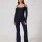 High Stretch Off Shoulder Sports Jumpsuit With Thumb Holes