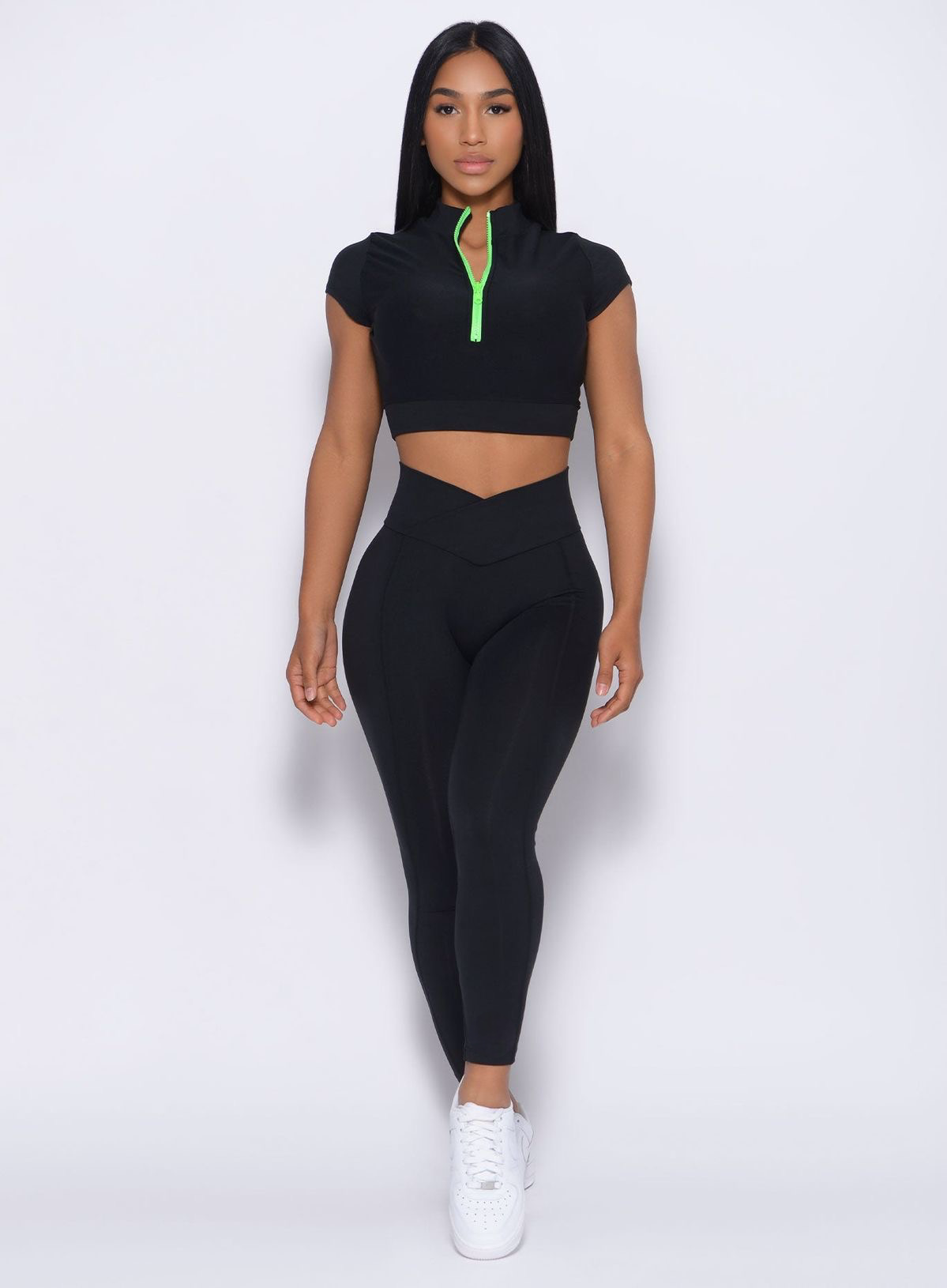 2pcs Fitness Yoga Set Sports Suit Half Zip Top