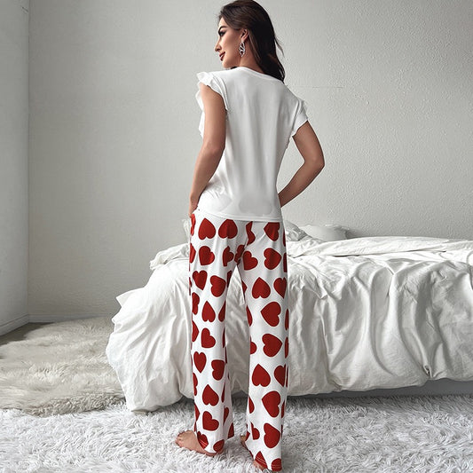 Heart Print Pants Pajama Set.