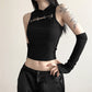 Black Crew Neck with Sleeve Cropped Top