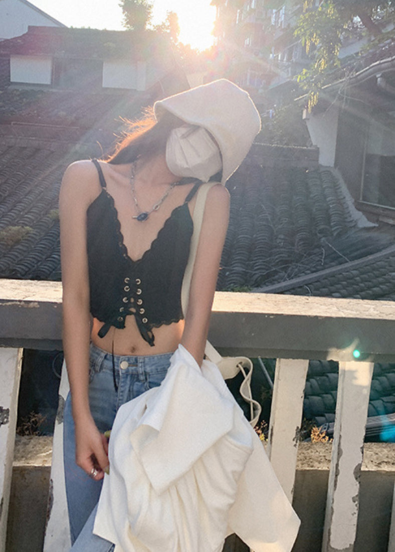 Lace Cropped Tie-front Camisole