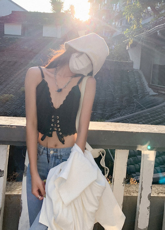 Lace Cropped Tie-front Camisole