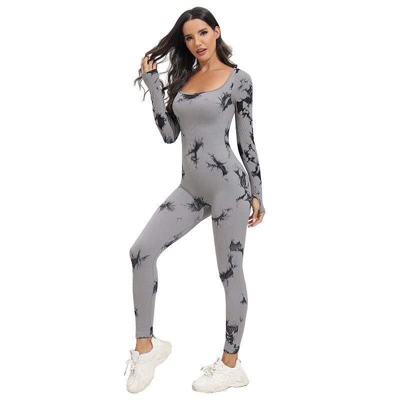 Tie-Dye Scoop Neck  Long Sleeve Jumpsuit