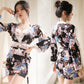 Lingerie Low-Cut Retro Japanese-Style Printed Kimono With Panties & Belt