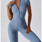 Women's Solid Color Front Zipper Jumpsuit