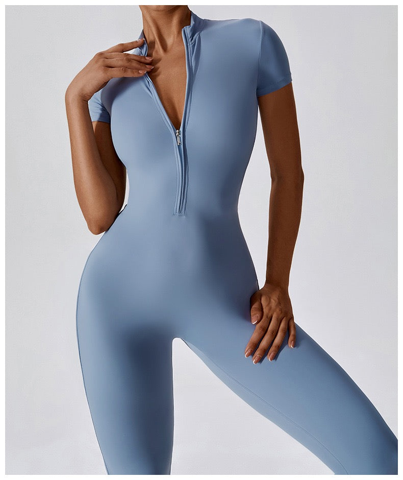 Women's Solid Color Front Zipper Jumpsuit