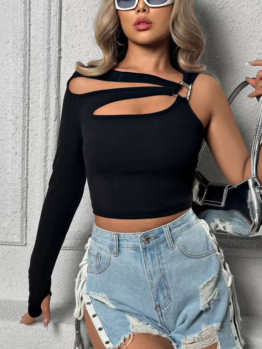 Asymmetric Cutout Sleeve Top