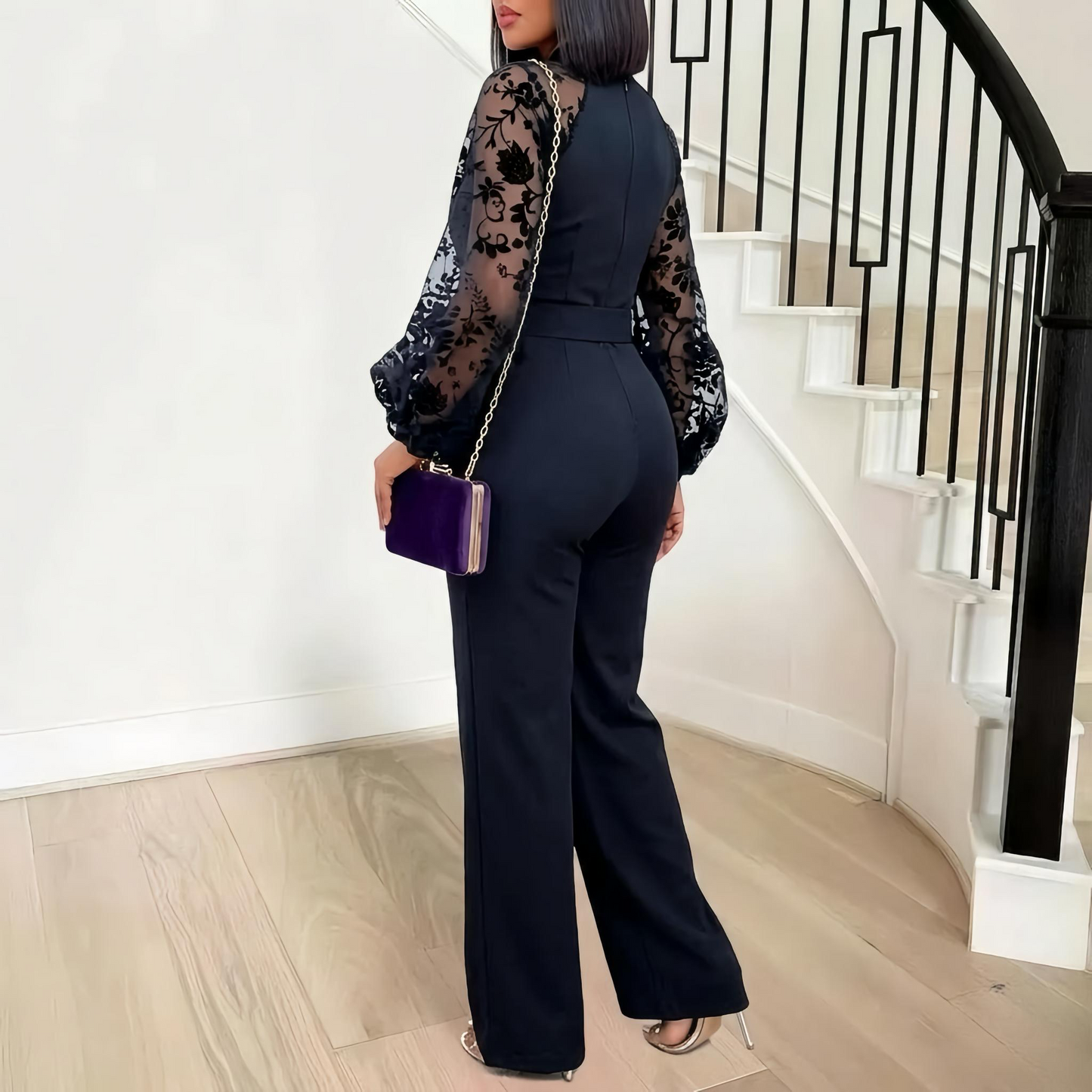 Balloon Sleeve Belted Jumpsuit