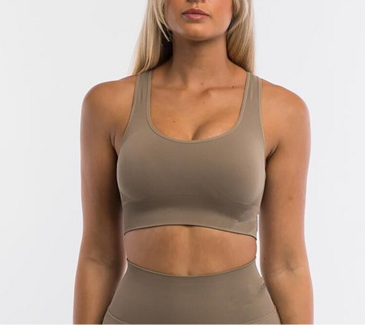 Brown Women Seamless Hollow Crop Top Bra Fitness