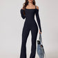 High Stretch Off Shoulder Sports Jumpsuit With Thumb Holes