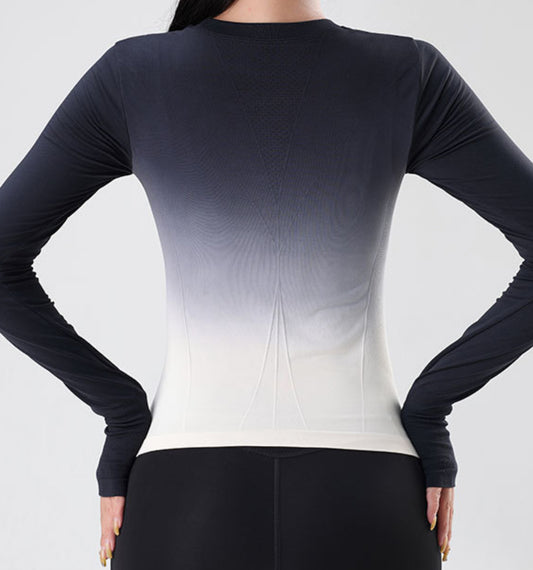 Gradient Yoga Top for Women – Quick-Dry Long Sleeve