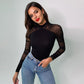 Mock Neck Geo Mesh Yoke Bodysuit