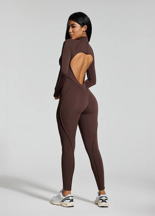 Full Body Jumpsuit Backless Exposed Seam Details.