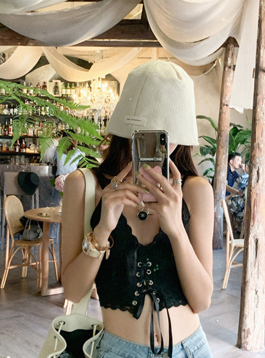 Lace Cropped Tie-front Camisole