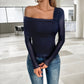 Sheer Ruched Asymmetric Top