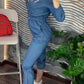 New Fashion Casual Women Denim Jumpsuit Full Sleeve Turn-down Collar Sashes Women Jumpsuit.