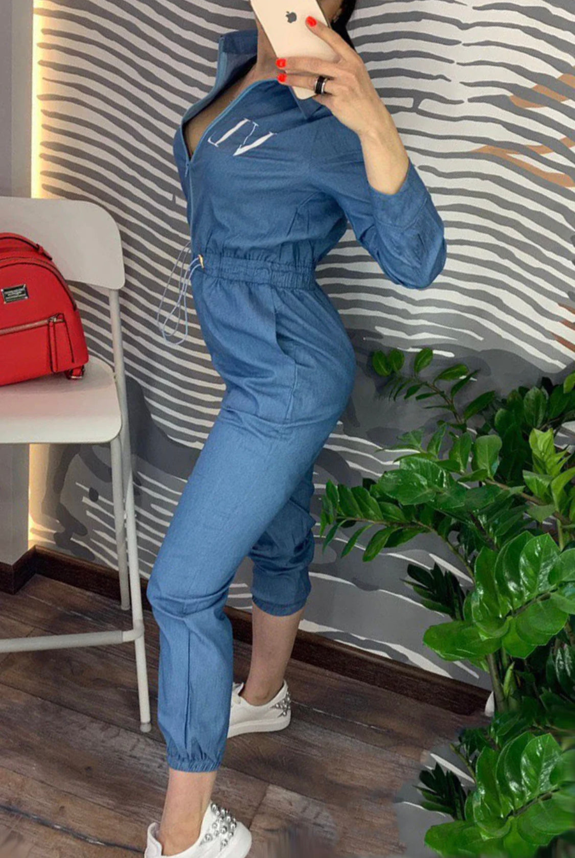 New Fashion Casual Women Denim Jumpsuit Full Sleeve Turn-down Collar Sashes Women Jumpsuit.