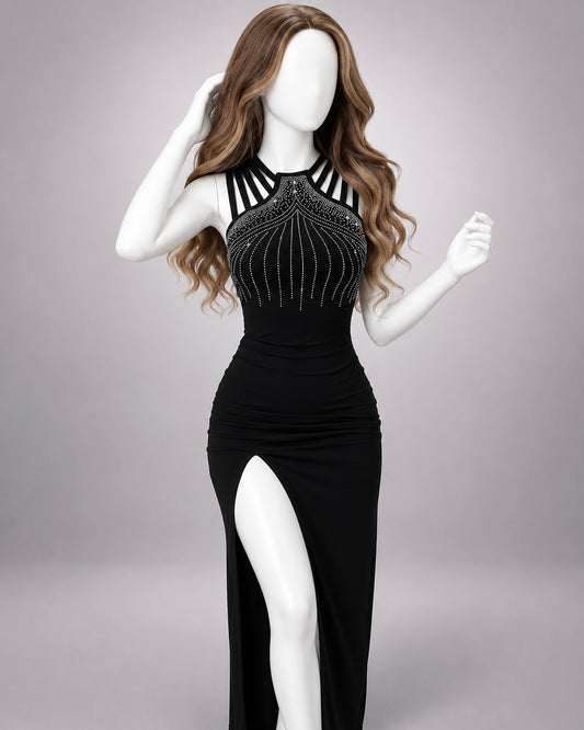 Halter Slit Evening Dress