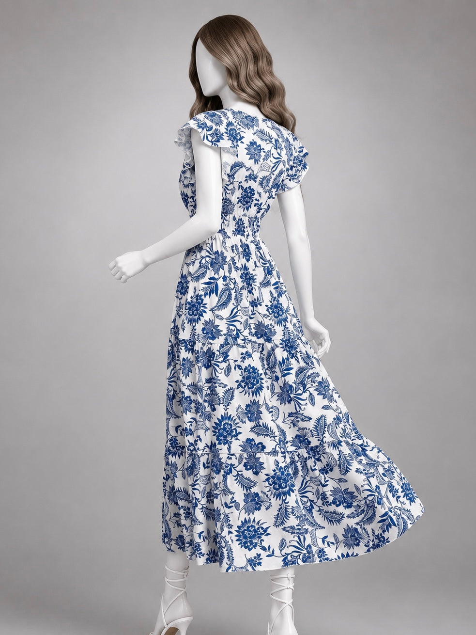 V Neck Ruffle Midi