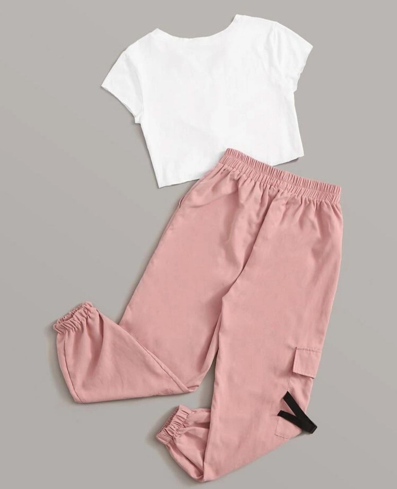 Letter Graphic Tie Front Tee And Flap Pocket Pants