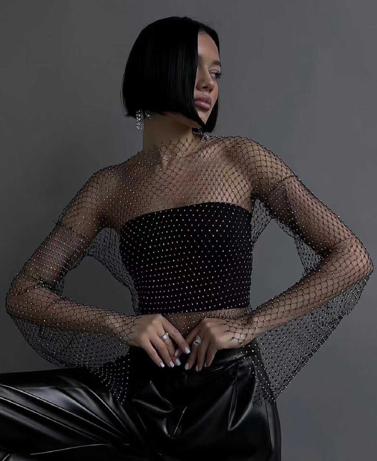 Long Sleeve Mesh Top.