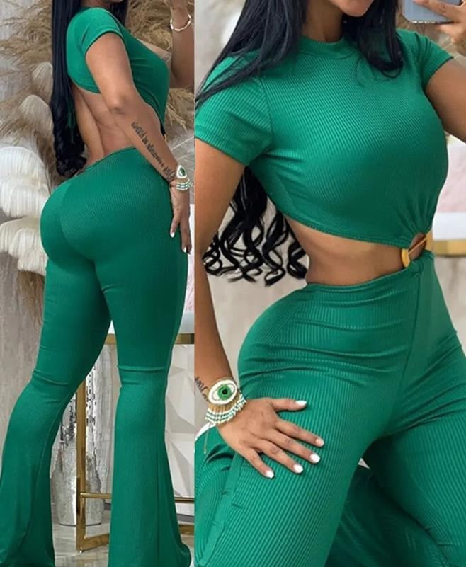 Short Sleeve Jumpsuit With Hollow Out Back