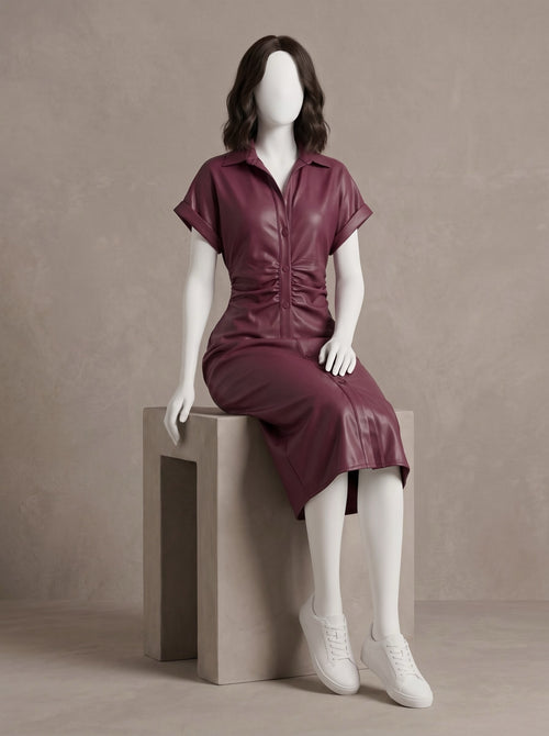 Leather Short Sleeve Dress