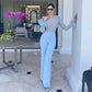 Feather Cuffed Sequined Jumpsuit
