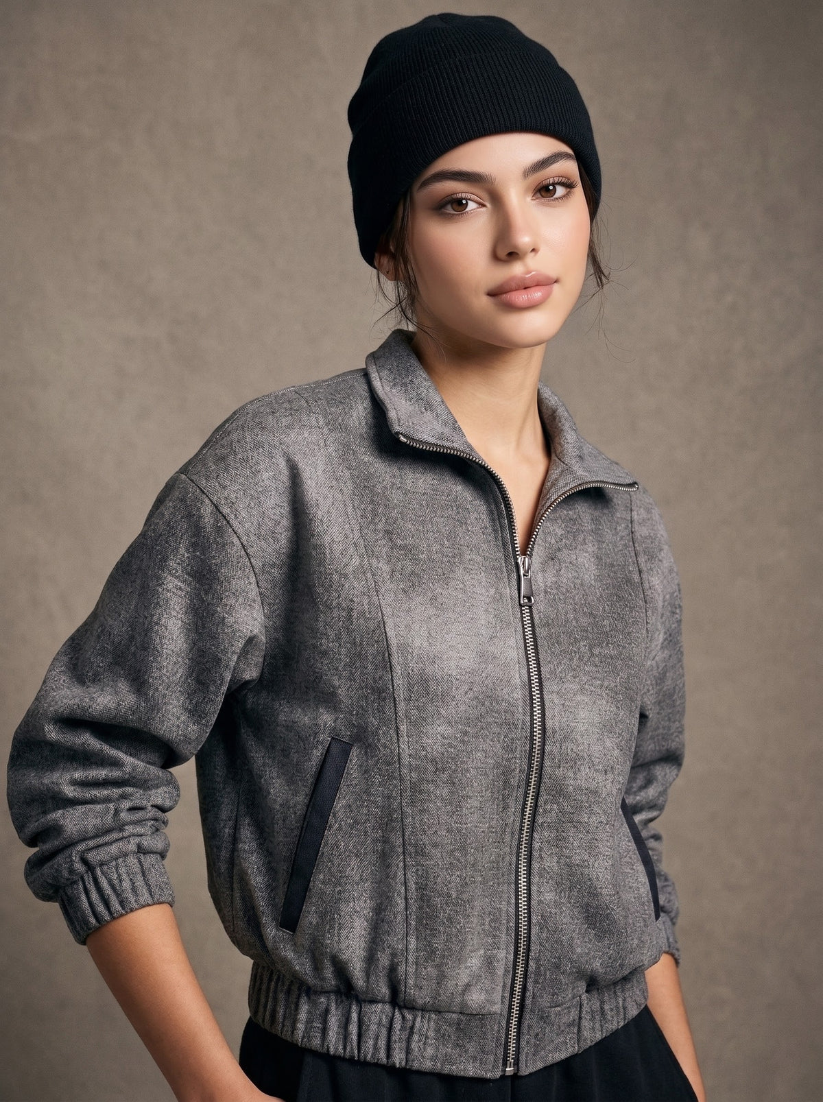 Cropped Zip Bomber Jacket