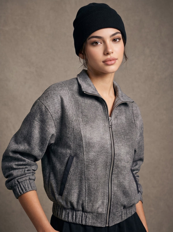 Cropped Zip Bomber Jacket