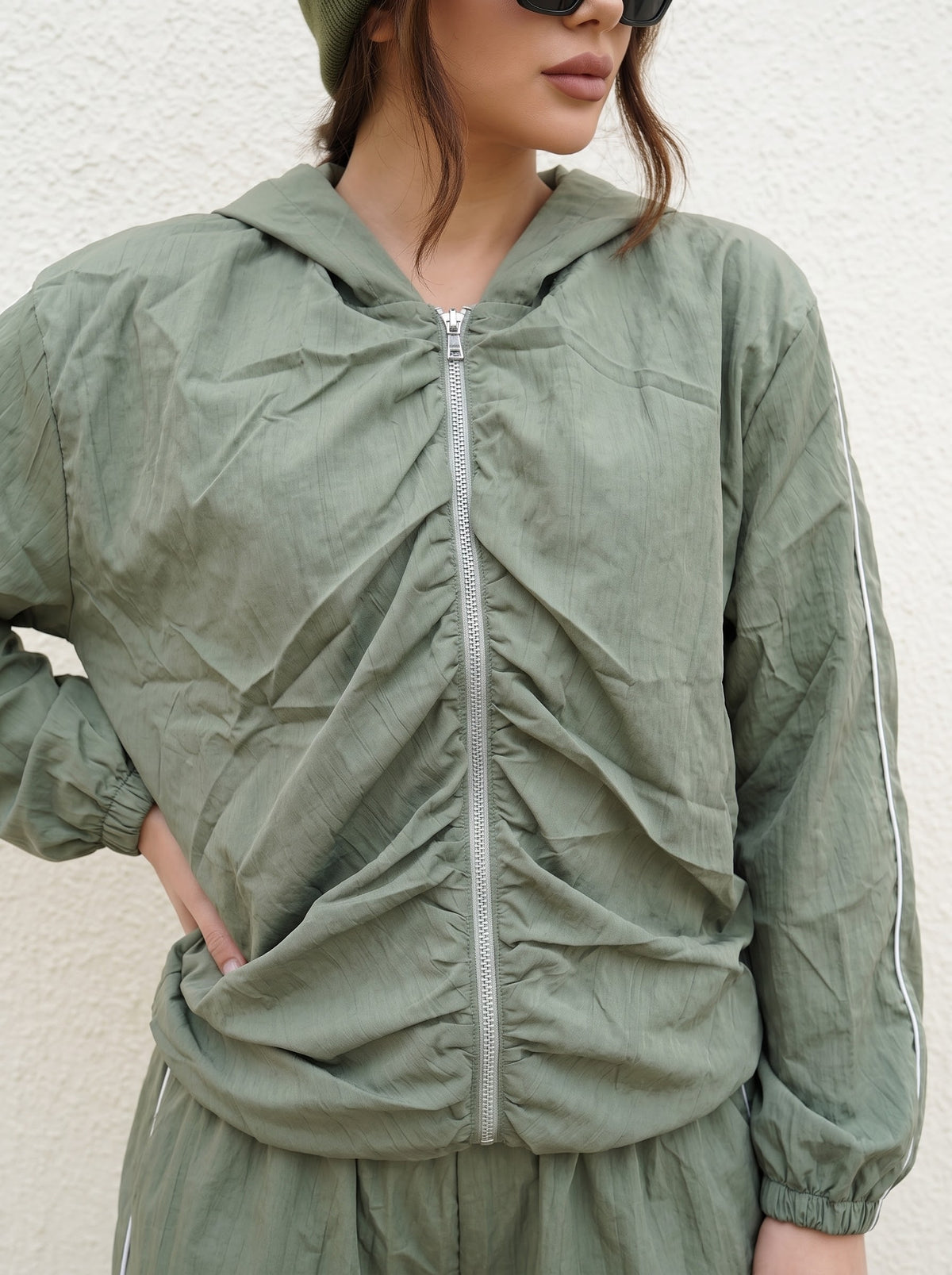 Ruched Hooded Tracksuit Set