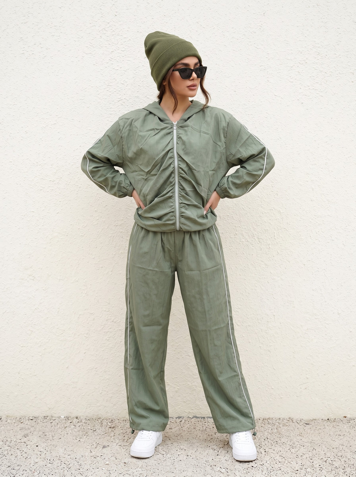 Ruched Hooded Tracksuit Set