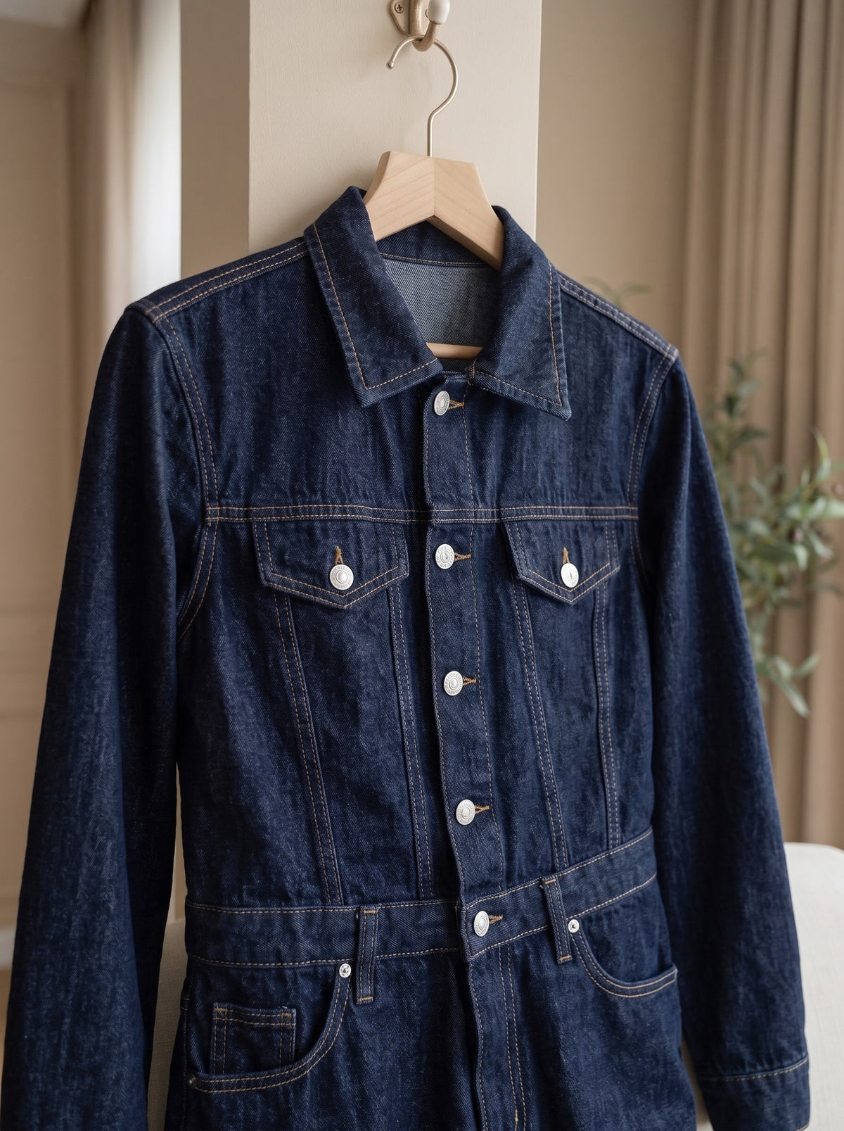 Long Sleeve Denim Jumpsuit