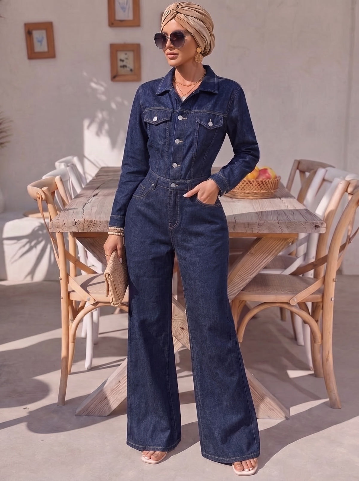 Long Sleeve Denim Jumpsuit