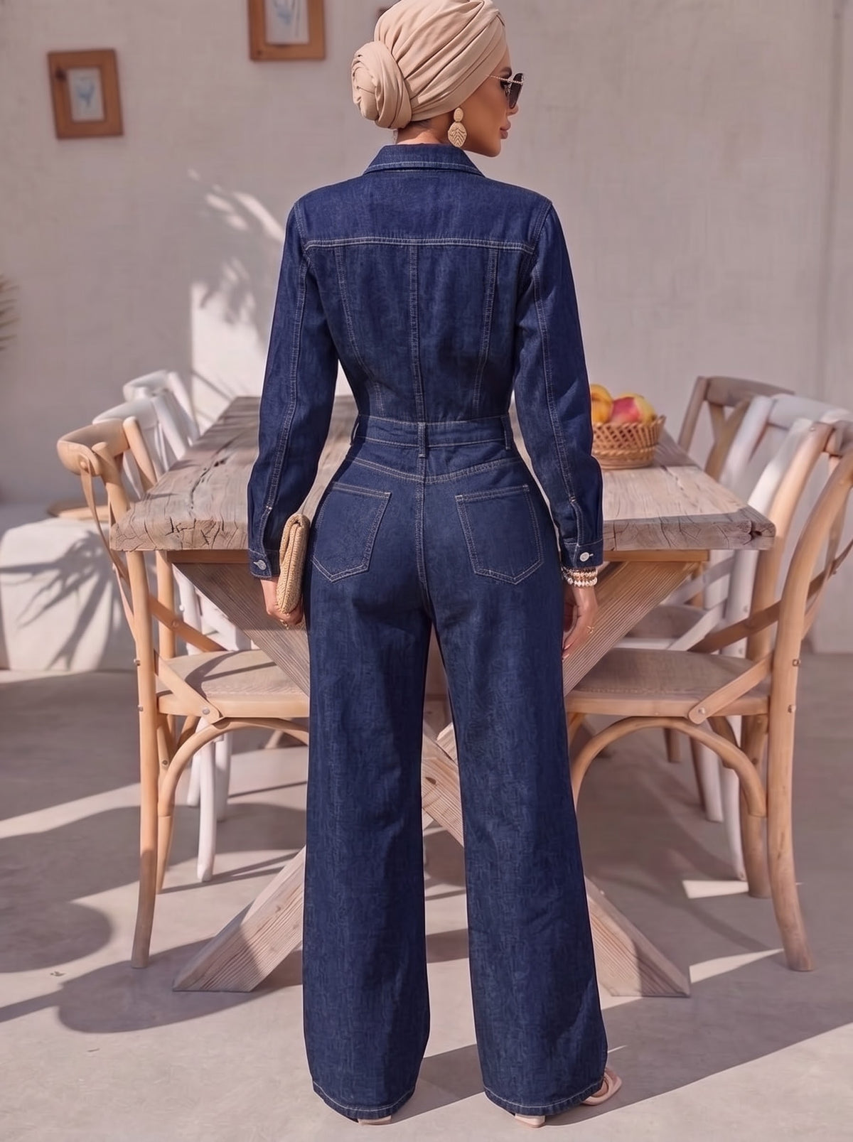 Long Sleeve Denim Jumpsuit