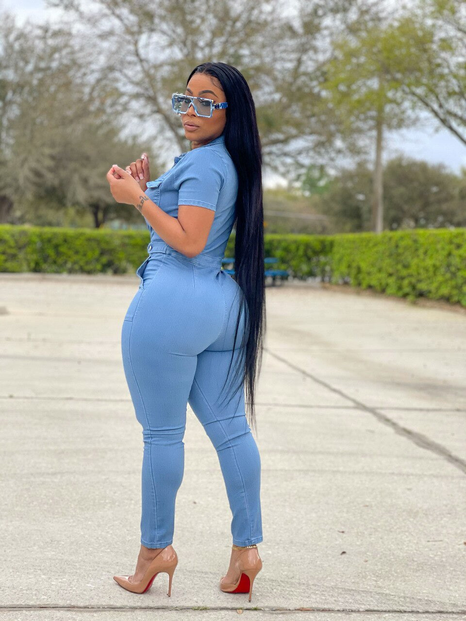 Women's Denim Jumpsuit Outfit