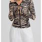 Zebra Print Front Zipper Long Sleeve Jacket