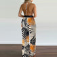 ‏High-Slit Printed Halter Jumpsuit