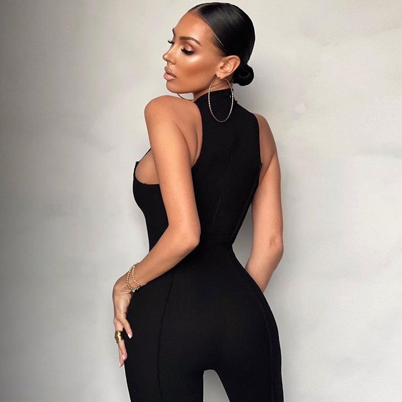 Solid tight Leg Tank Black Jumpsuit