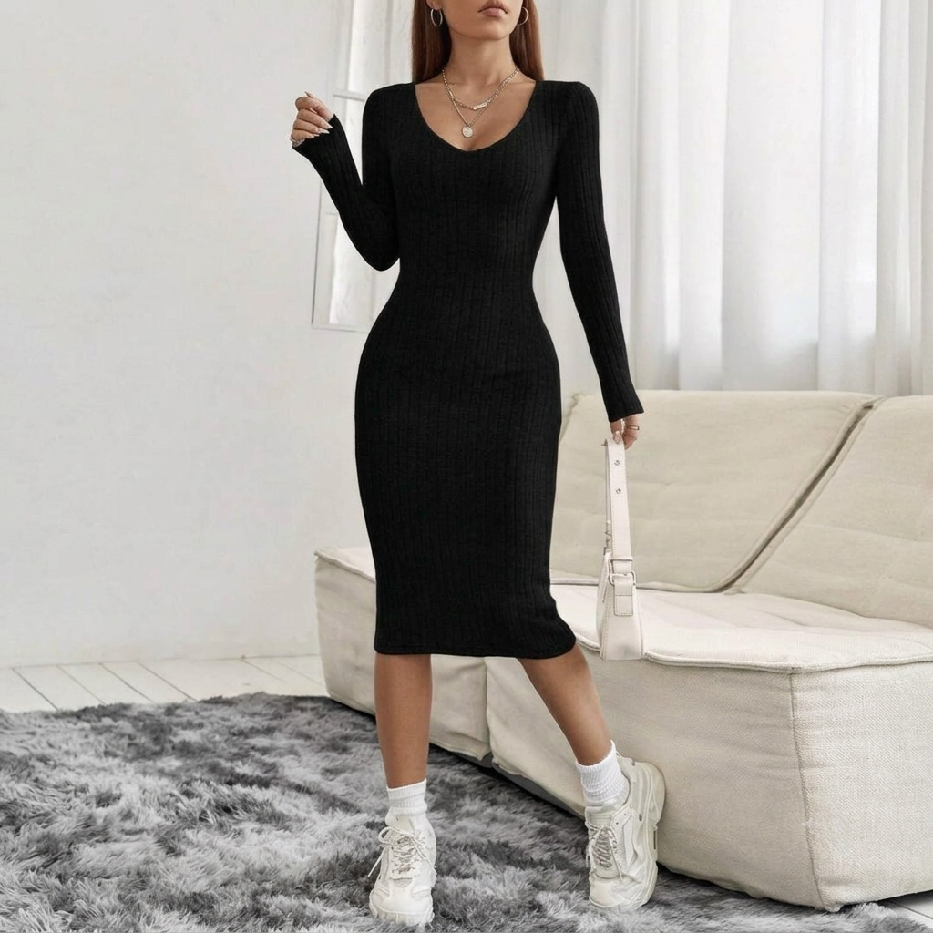 Ribbed Long Sleeve Dress